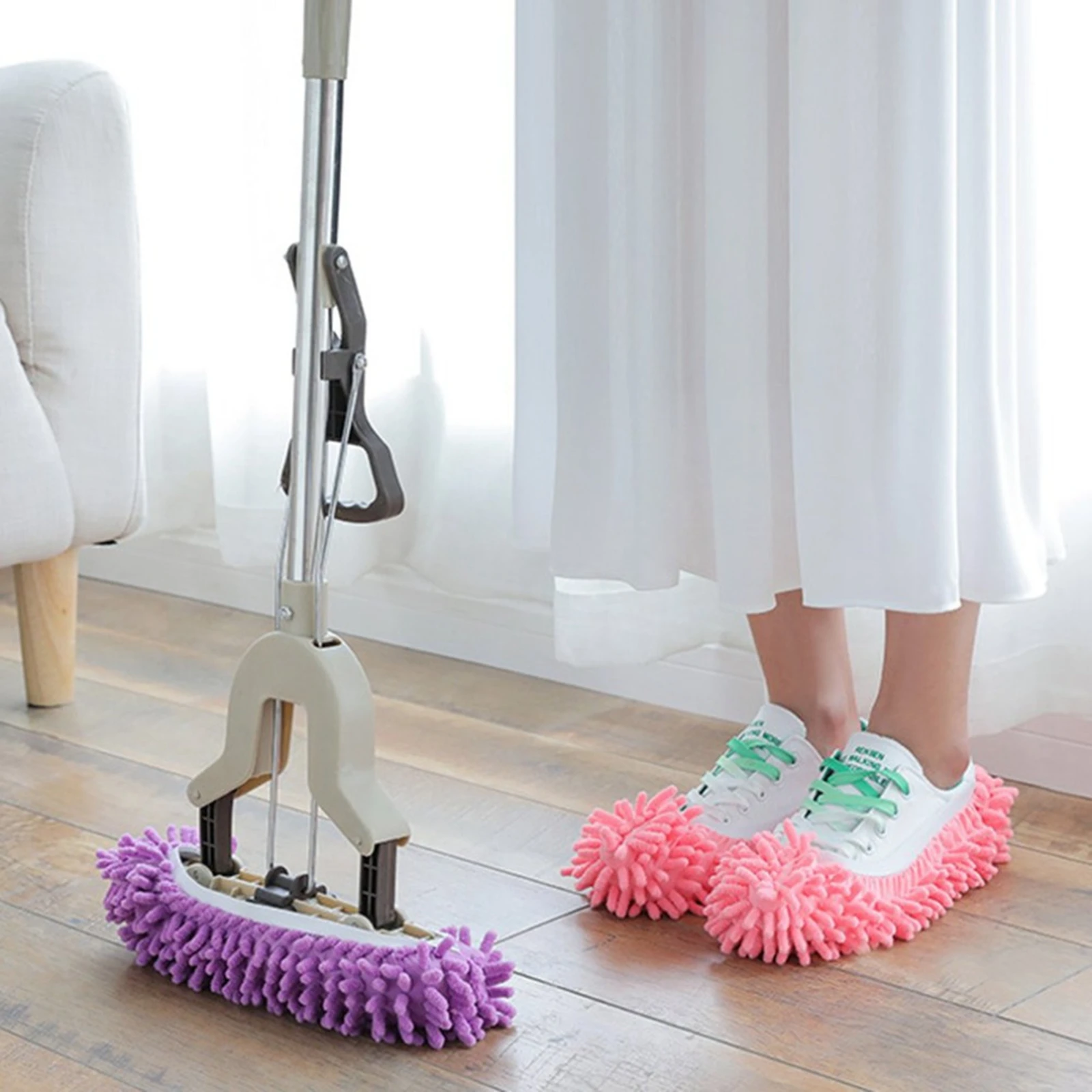 Mop Slipper Shoe for Floor Cleaning Microfiber Shoe Cover Reusable Dust Mop for Foot Dust Hair Cleaners