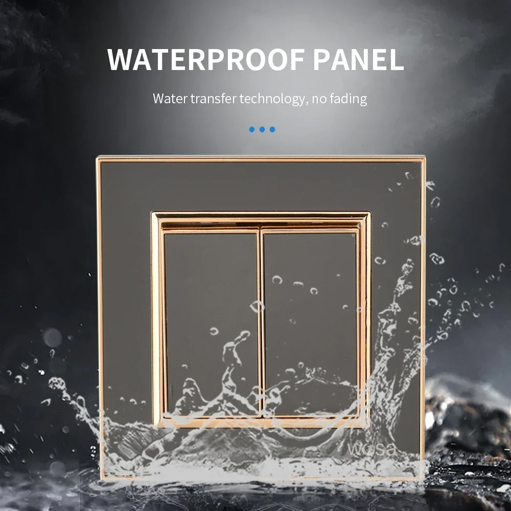 أسود مرآة الاكريليك الجدار مفتاح الإضاءة لهب لوحة زر 2 عصابة 1 طريقة الجدار الروك مفتاح مزدوج تشغيل/إيقاف التيار المتناوب 250 فولت #5