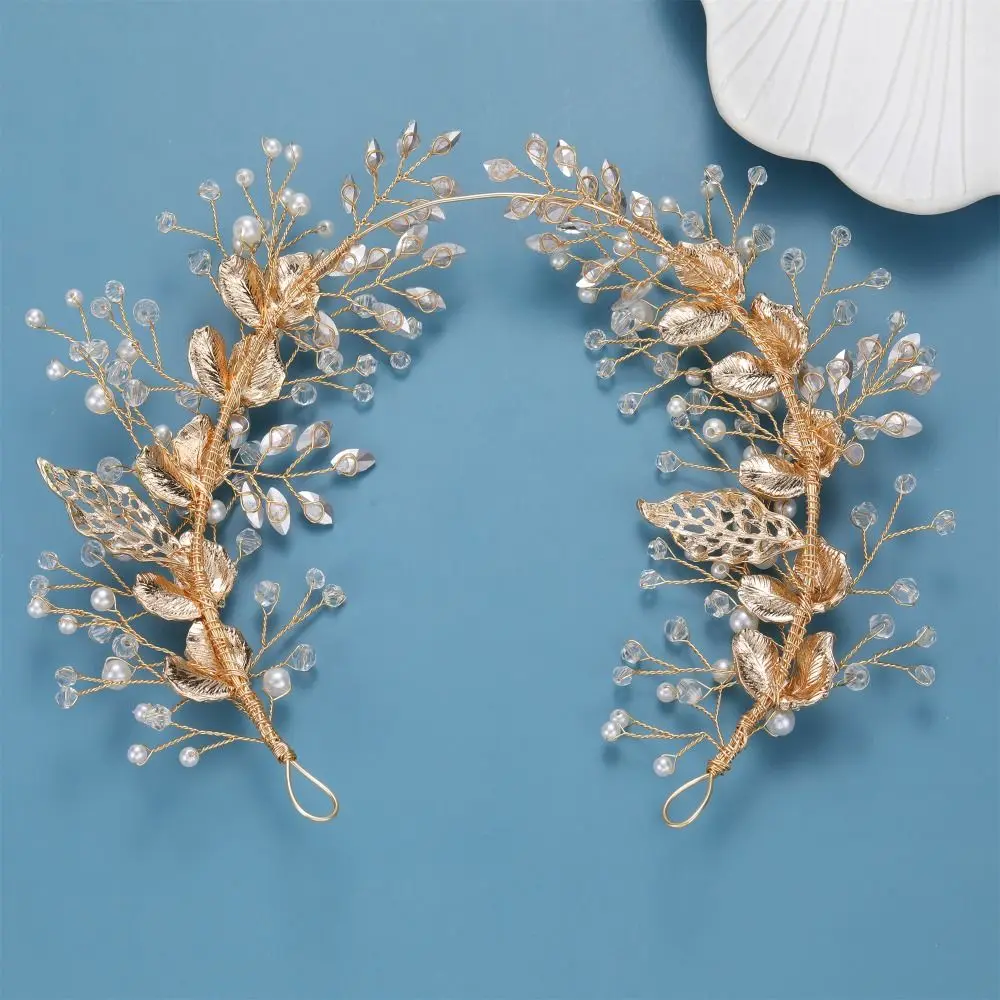 

Pearl Crystal Headband Leaf Design Floral Jewelry Wedding Headpieces Handmade Rhinestone Headdress Bridal Headpiece