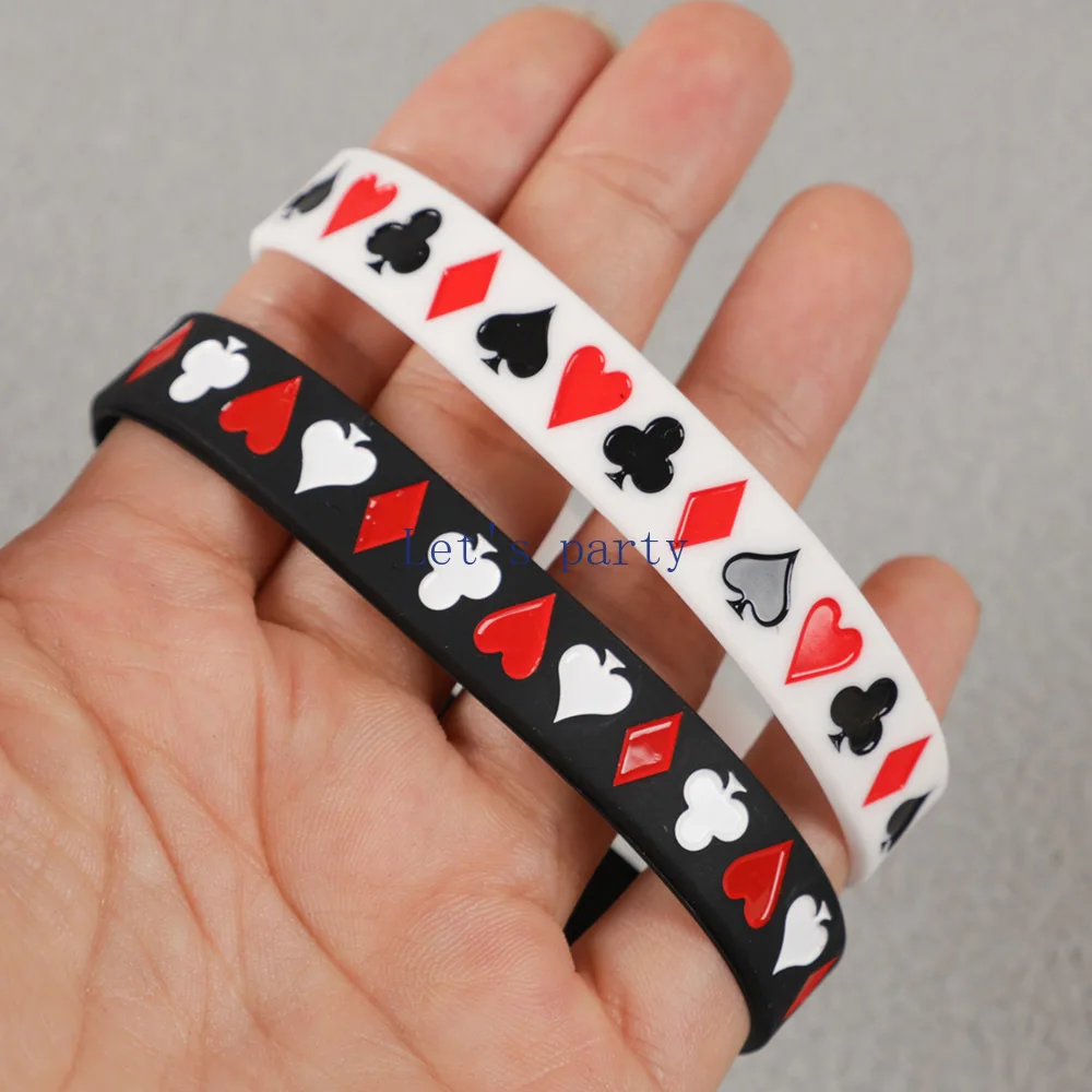 10Pc Casino Las Vegas Poker Theme Silicone Bracelet Wristband for Adults Boy Birthday wedding Game Night Party Favors Decoration