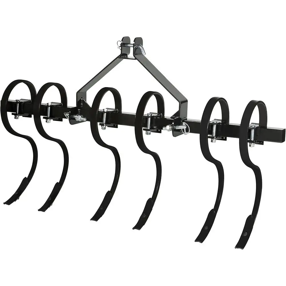 CAT-0 Three-Point Cultivator Six Adjustable Tines 52 Inch Width Heavy Duty Tillage Tool Soil Preparation Gardening Farming