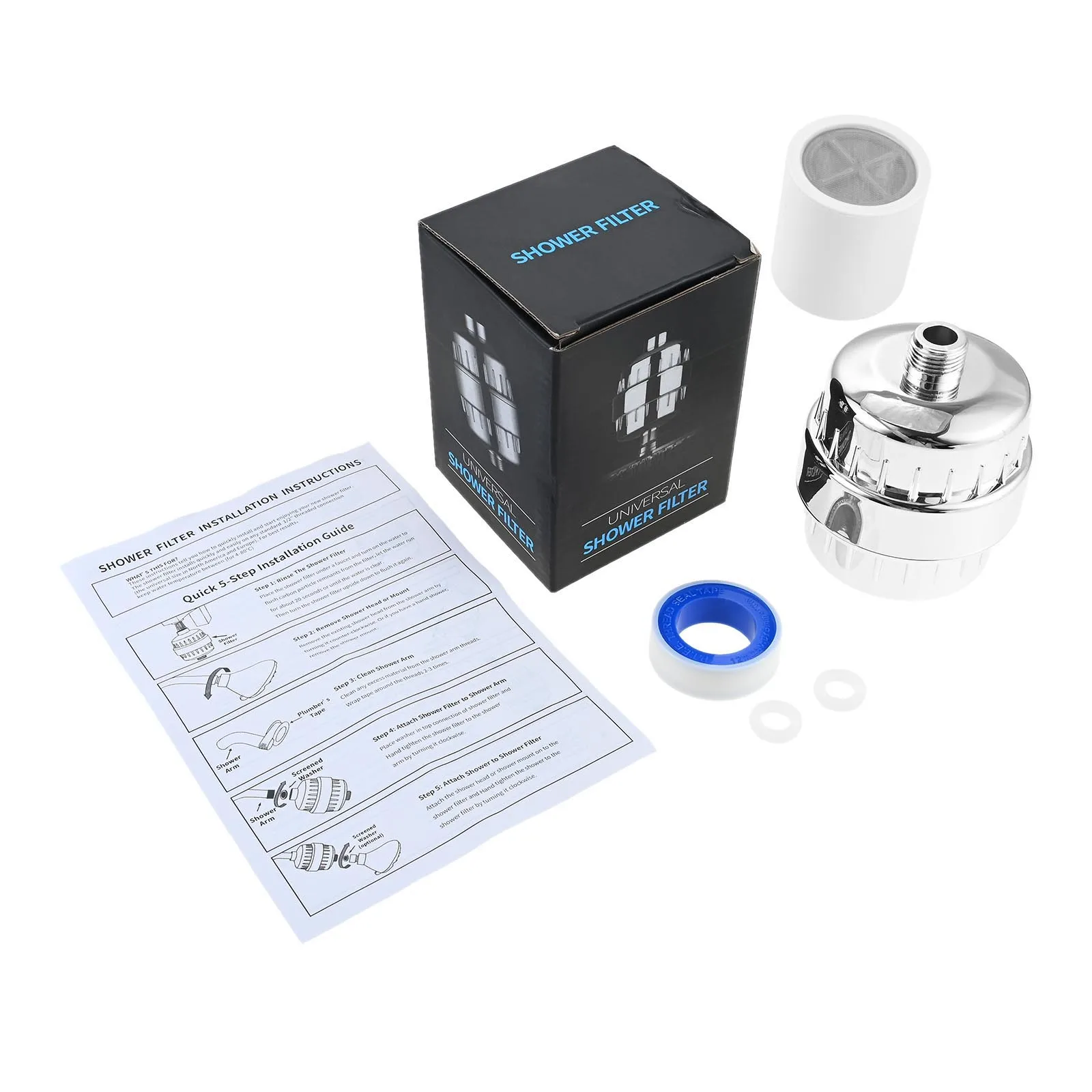 1Set 20 Stage Shower Filter 1/2 Filters Compatible with Rainfall Combo Shower Heads Handheld Wall-mounted with Rubber Washers