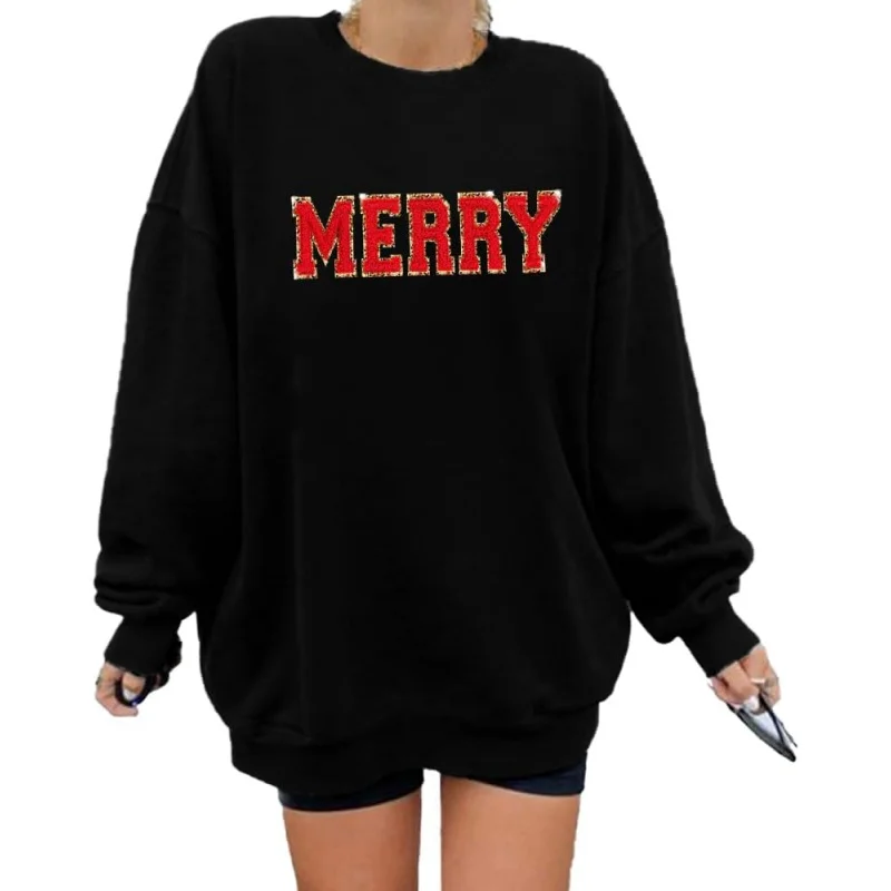 

Merry Christmas Letter Printed Long Sleeve Hoodie