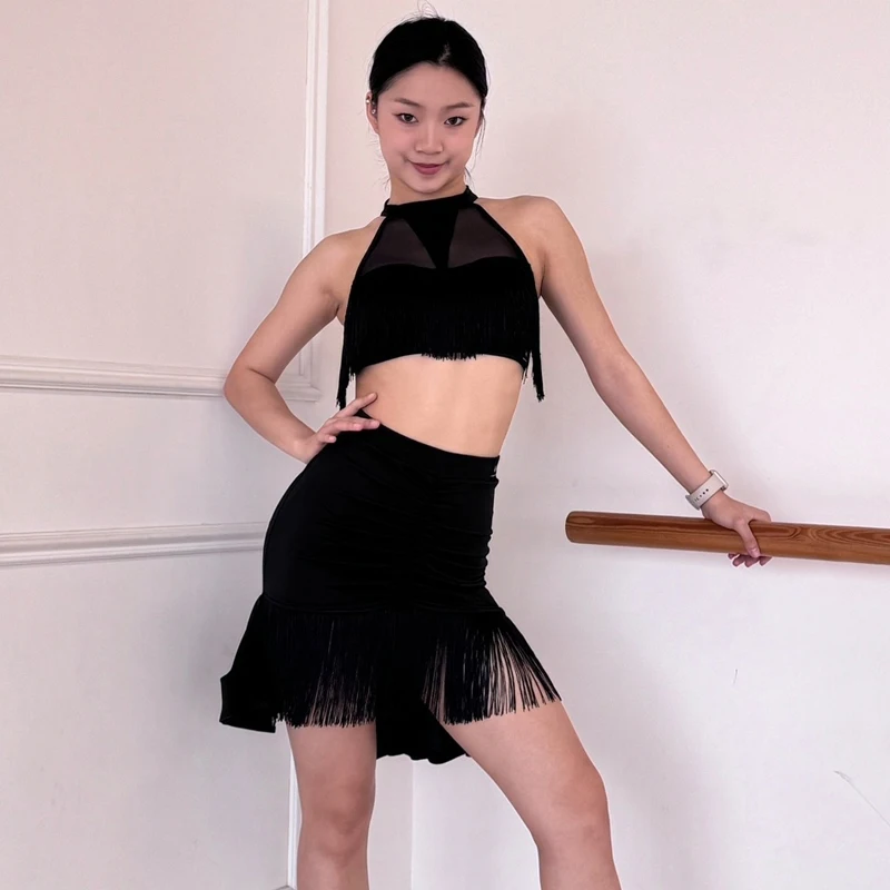 

Summer Latin Dance Clothes For Women Sexy Tassels Top Chacha Skirt Adults Samba Rumba Latin Dance Costumes Stage Suits SL12837