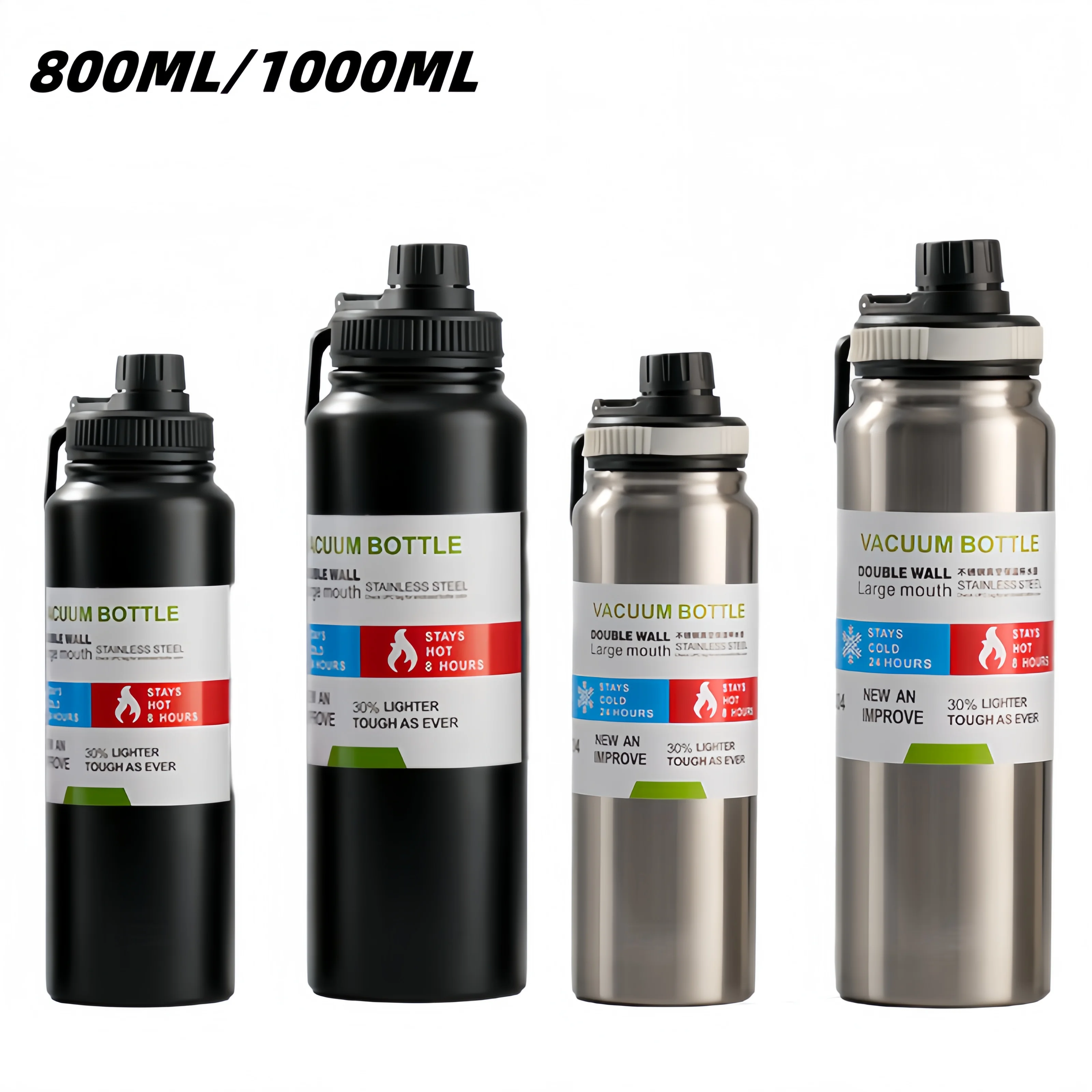 800ML/1L Edelstahl Sport Thermo Tasse Outdoor Auslaufsicher Thermos Wasser Flasche Tragbare Tumbler Vakuum Flaschen isolierte Tasse