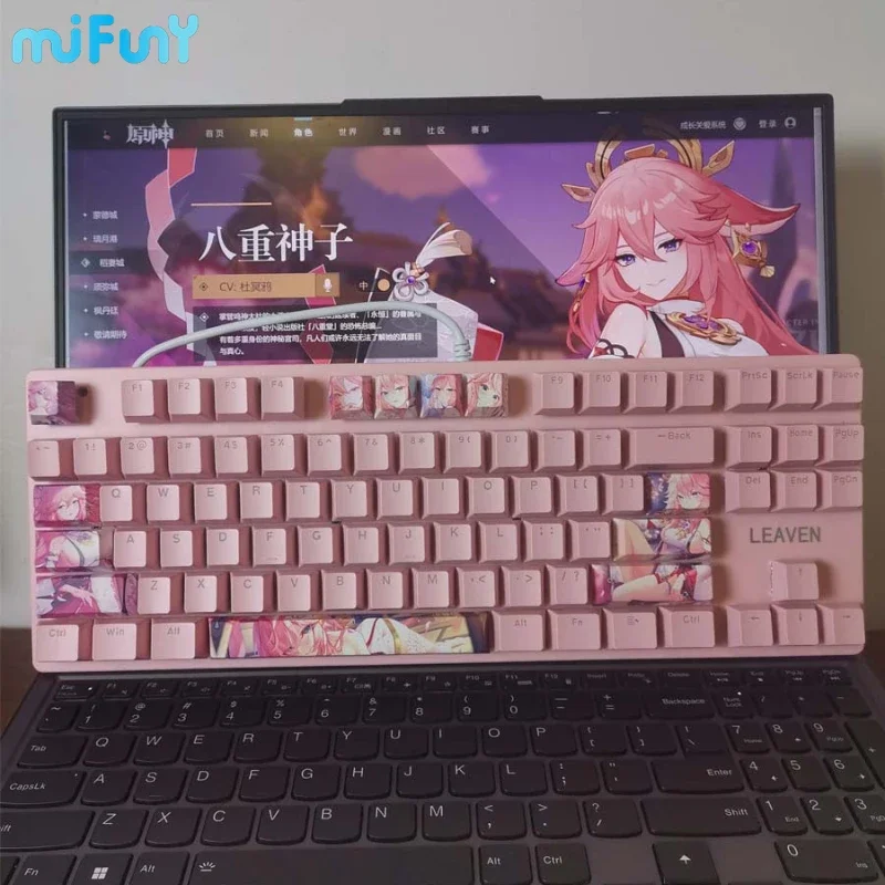 MiFuny Genshin Impact Full Set Keyboard Yae Miko Anime Mechanical KeyboardWired 87keys Custom Hot Swap RGB Backlight Keyboard