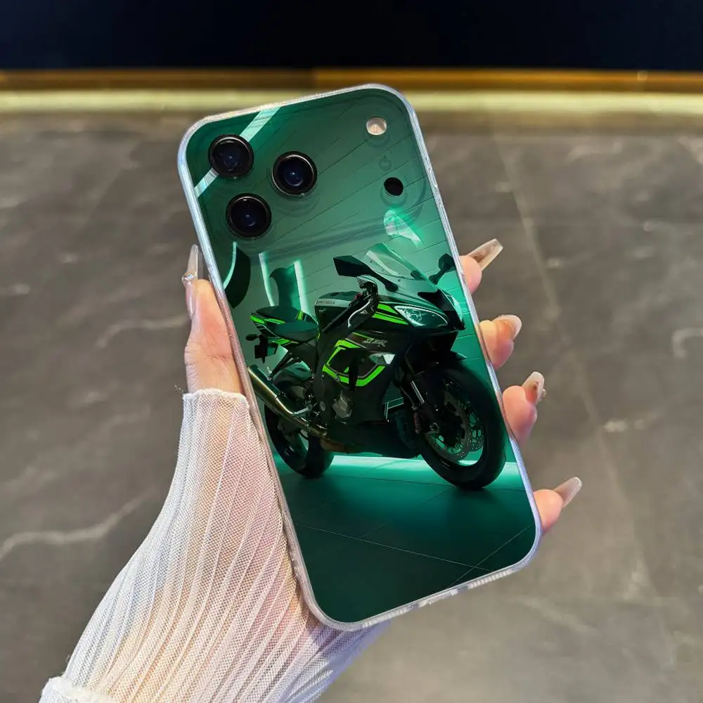 حافظة هاتف رائعة للدراجات النارية H2R K-Kawasakies-S iPhone 17,16,15,14,13,12,11 Pro,Max,Plus,X,XS,XR,SE4,E غطاء ناعم شفاف صغير