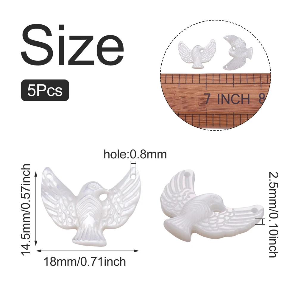 5pcs Natural White  Carved Eagle Shape Shell Mother of Pearl Shell Charms for jewelry DIY making Necklace Decor Accessories