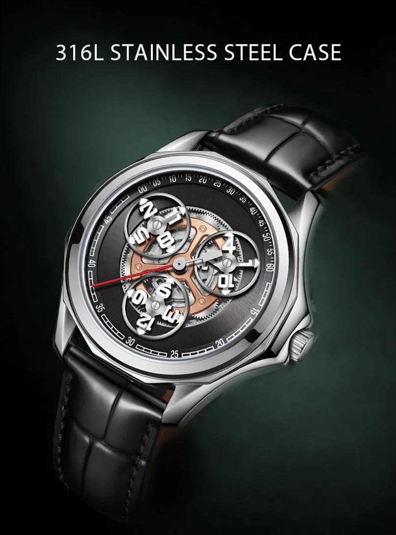 OBLVLO Men Automatic Watch 42MM Fashion Mechanical Wristwatch Luminous Rotatable Small Star Wheel Dial - Image 3