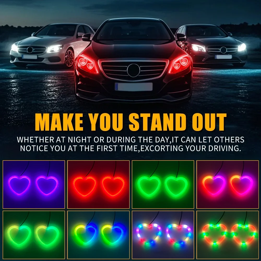 RGB With App Control LED Heart-Shaped SRGB Dynamic Angel Eyes Halo Ring Turn Signals Light Bluetooth Headlight