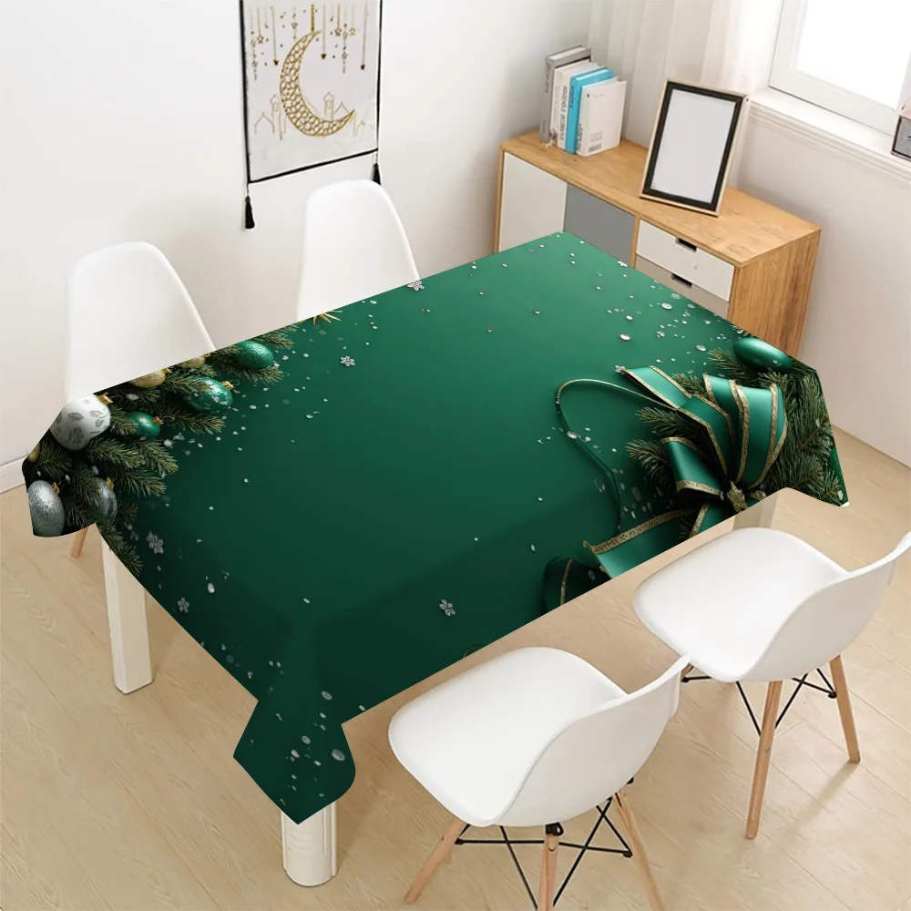 Elegant Christmas Tablecloth Spill Proof Green Holiday Table Cover for Dining Room Party Decor