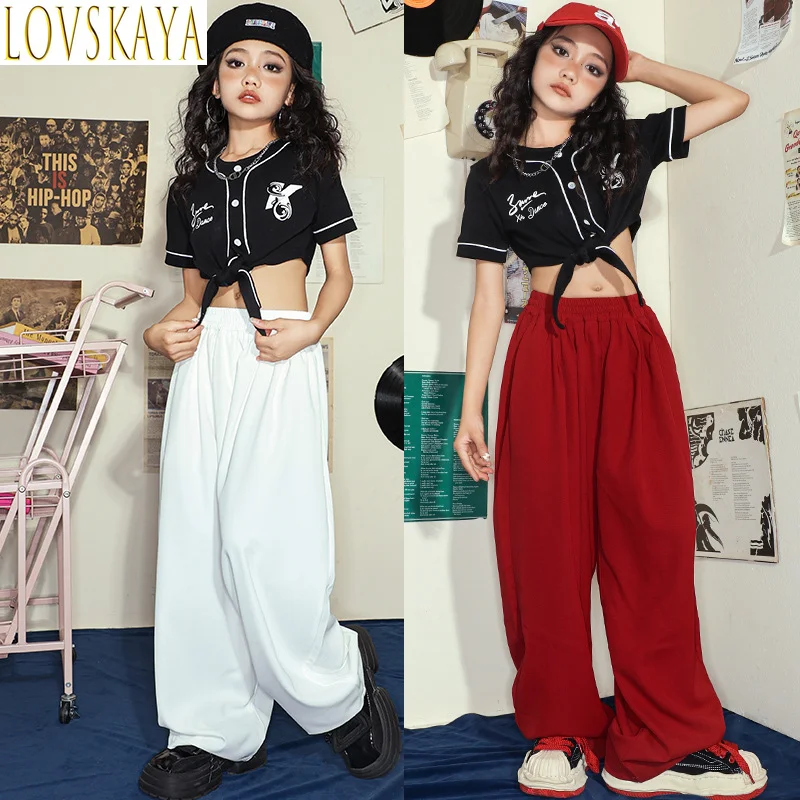 

Hip Hop Girls Crop T-shirt Loose Pants Kids Street Dance Baseball Jacket Child Streetwear Jazz Clothes Sets Teen Fashion Costume