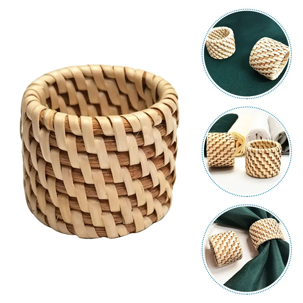 

Vintage Rattan Delicate Woven Buckle Cloth Circle Hotel Dining Table Decor Napkin Napkin Buckle Fixing Supplies