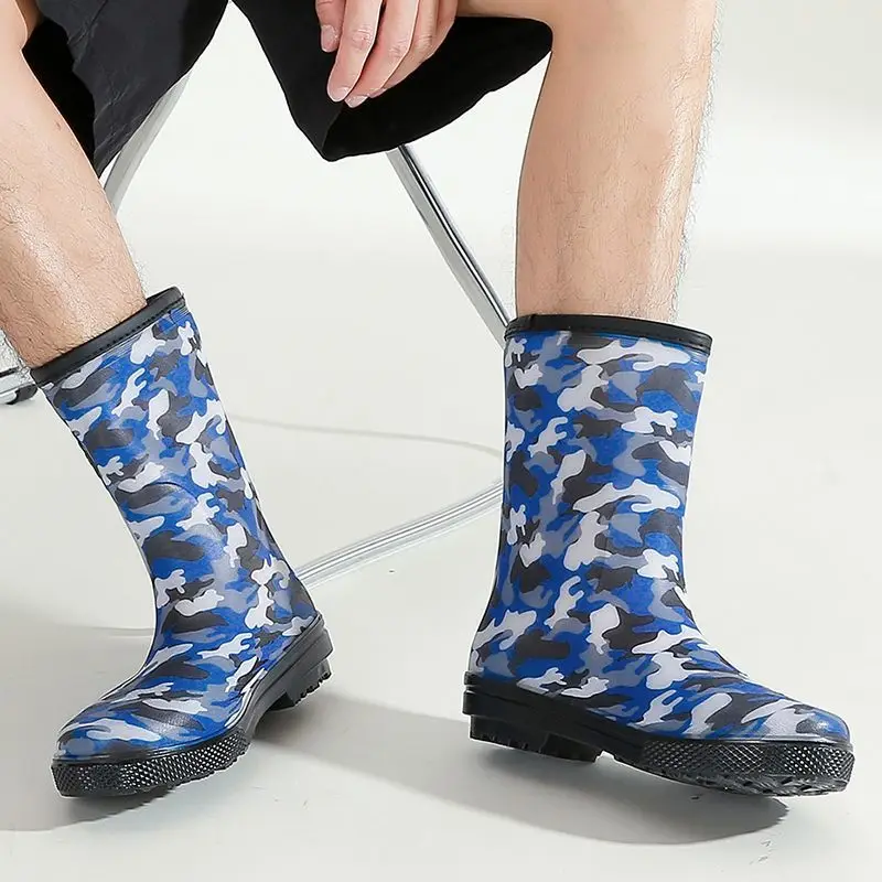 

Камуфляжные резиновые сапоги с полувысоким круглым носком для мужчин, молодых студентов, силиконовые сапоги, резиновые сапоги с широкими пальцами, новая оригинальная рабочая мужская обувь