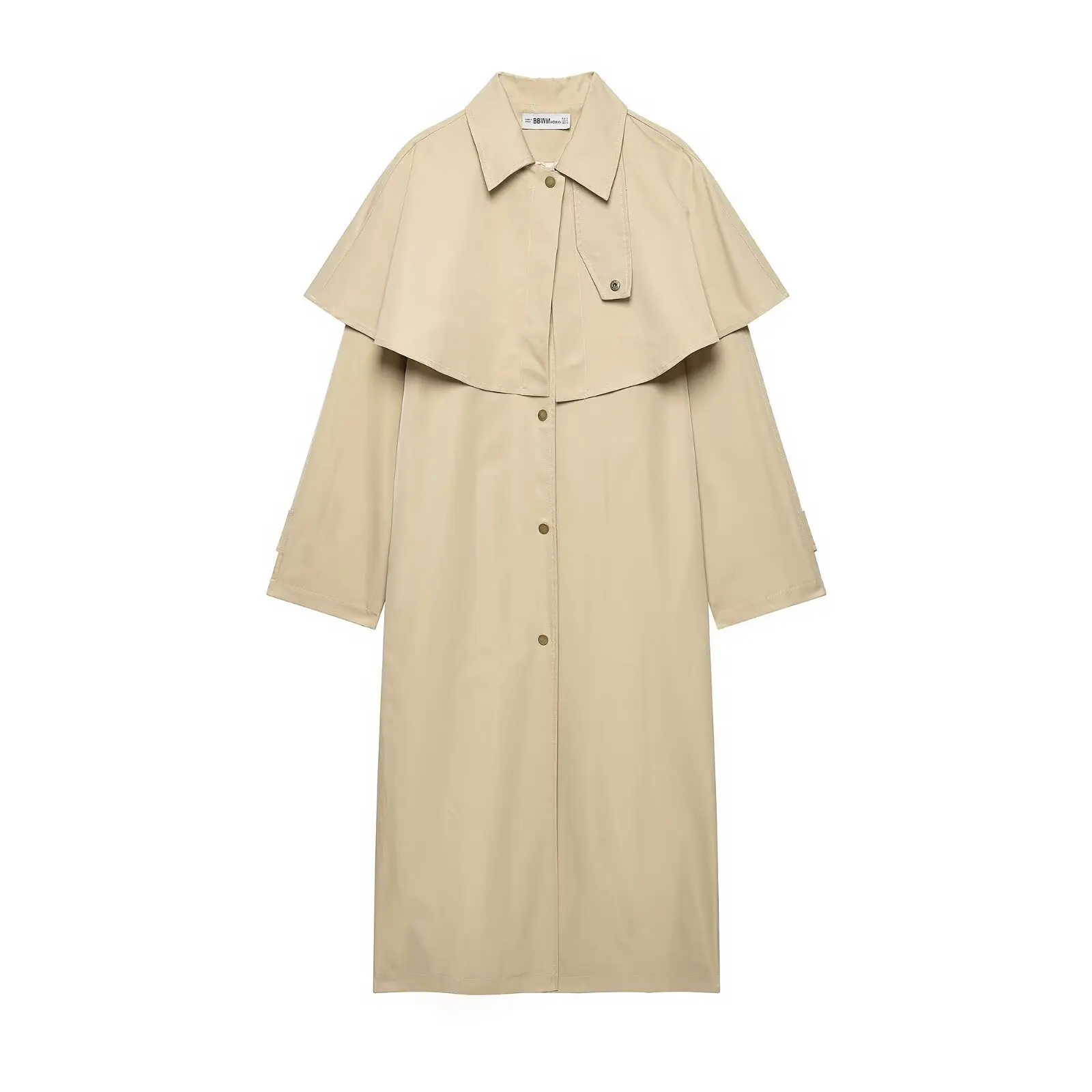 DUOPERI Women Khaki Cape Long Trench Coat Lapel Collar Single Breasted Female Chic Lady Casual coat