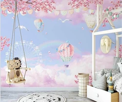 Custom cartoon Wallpaper Nordic hand-painted fantasy cloud paradise hot air balloon children's room background wall 3d Wallpaper