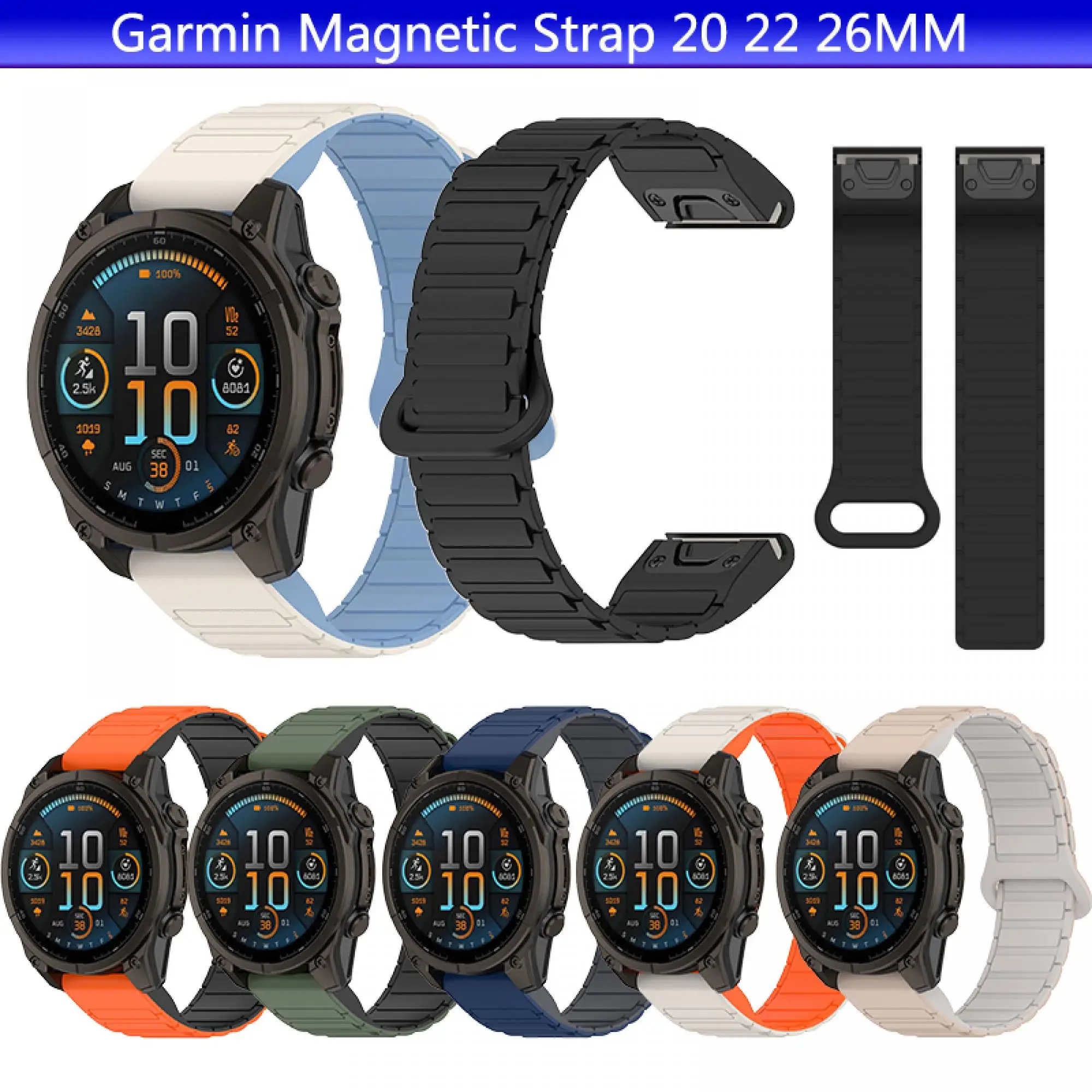 

Suitable for Garmin Fenix 8 47MM 51MM 43MM 7X 7 7S 6X 6 6S 5X Plus 3HR Epix Silicone20 22 26mm Quick Installation Magnetic Strap