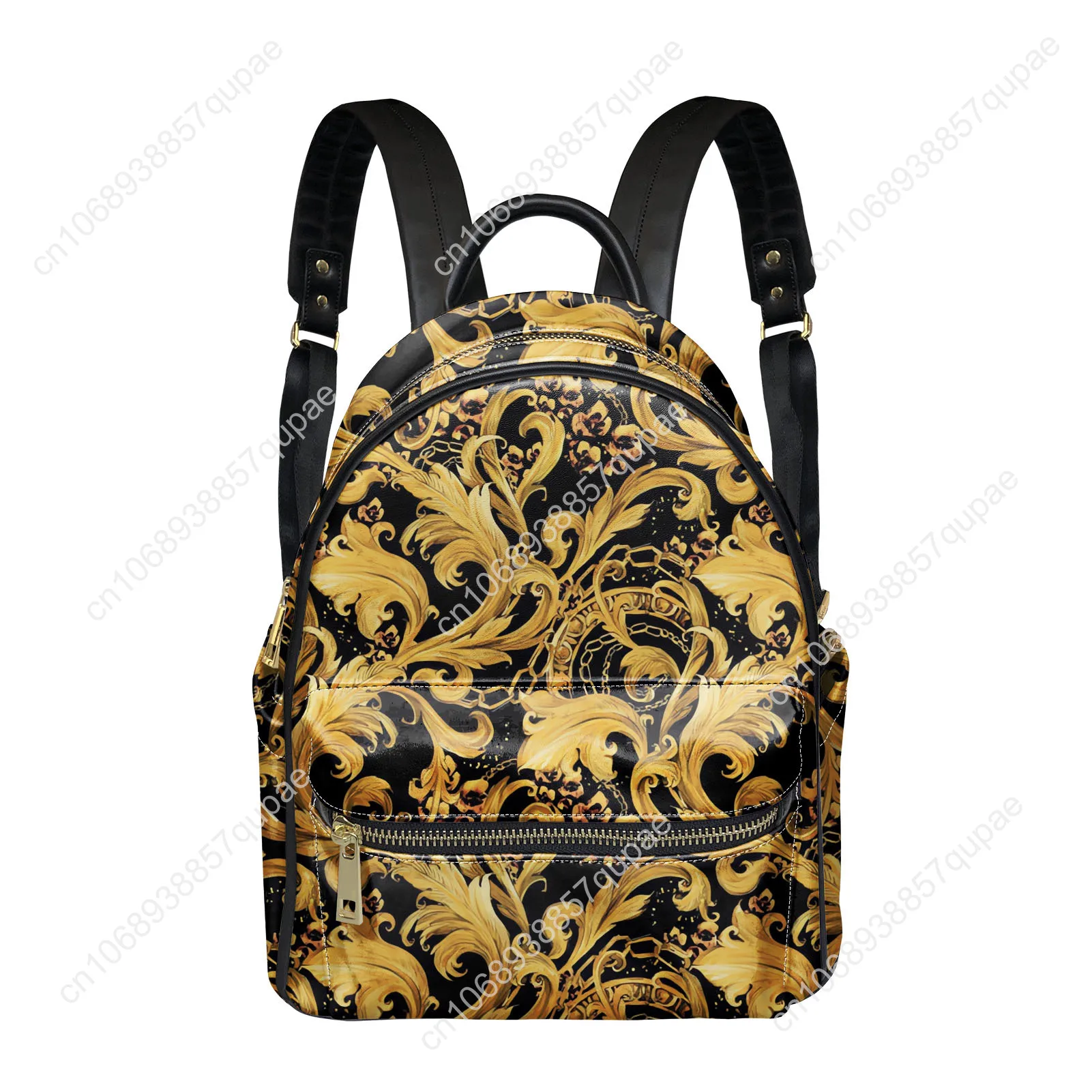 

Baroque Gold European floral pattern Backpack Womens Men Double Shoulder Bag Business Travel Bookbag Rucksack Gift Daypack