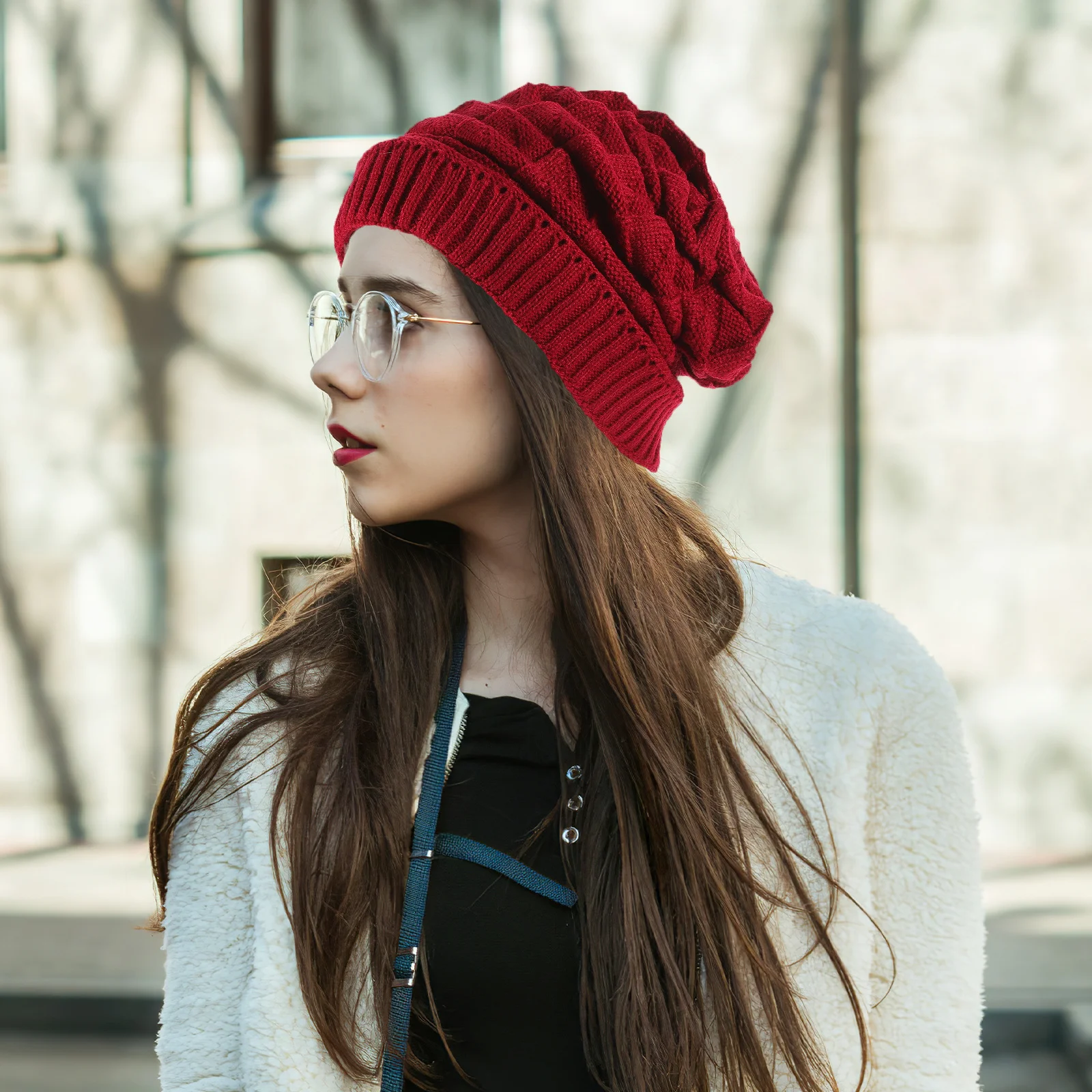 

Women'S Beret Hat Red Knitted Winter Cap Warm Cold Protection Stylish Outdoor Beanie Creative Gift For Her