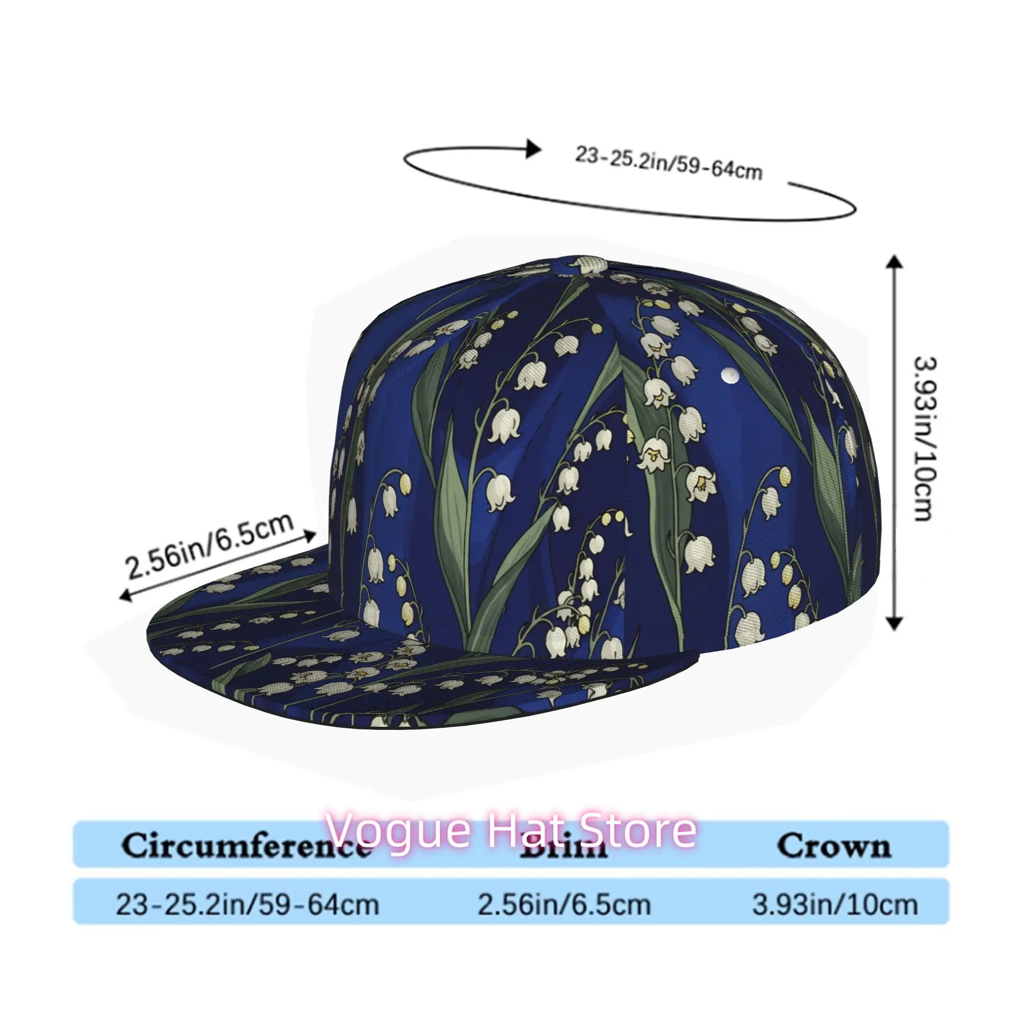 Floral Design Featuring Lily of The Valley, Unisex Flat-Brim Baseball Cap for Men And Women, Snapback Trucker Hat Suitable for H