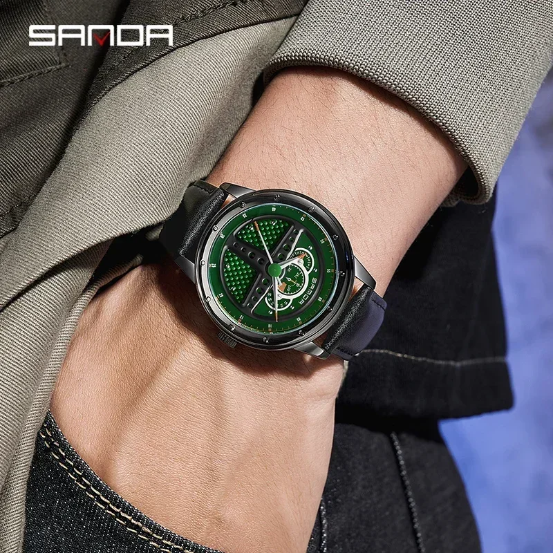 SANDA P1110 2023, reloj con volante a la moda para hombre, reloj de pulsera deportivo de lujo resistente al agua de cuarzo, reloj masculino, reloj Masculino
