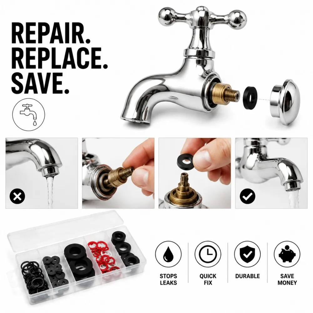Multi Size Tap Reseater Washers 125Pcs Assortment Kit Leak-Proof Seal Gasket Rubber Washer for Faucet Plumbing Maintenance