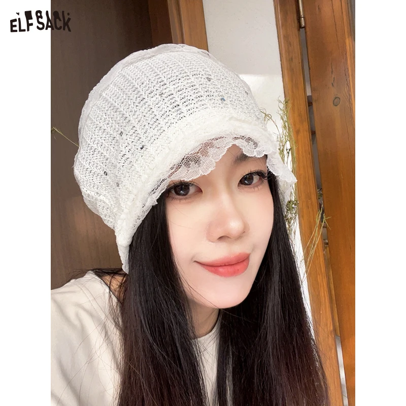 

ELFSACK 2025 летнее новое поступление, милая и милая белая кружевная шляпа с повязкой на голову для женщин