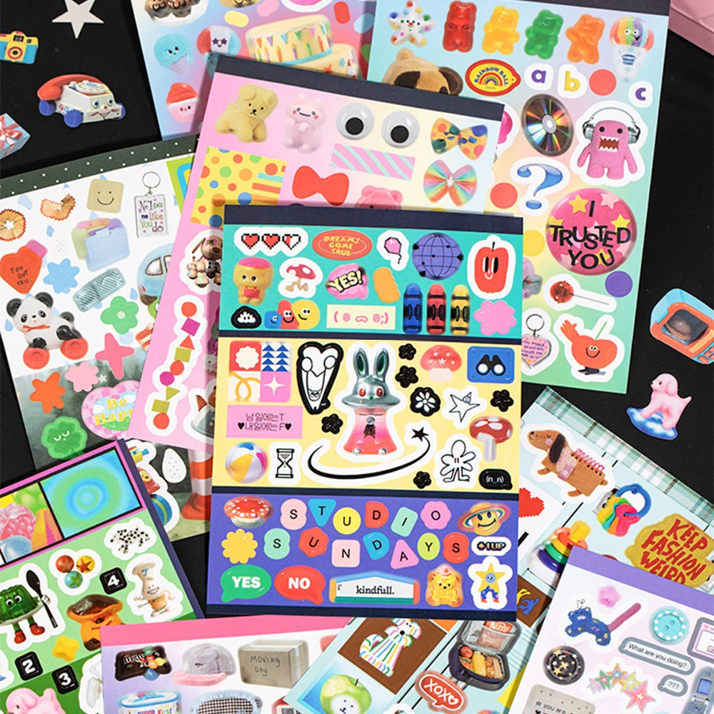20pcs Stickers Book Kawaii Vintage‑style Versatile Patterns Die-cutting Sticker Book Diy Handmade Scrapbook Aesthetic Stati