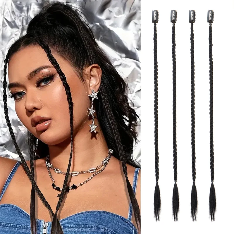 

Synthetic 4Pcs 20Inch Clip-in Box Braids Hair Extension Mixed Colors Hight Temperature Fiber Hairpiece for Women