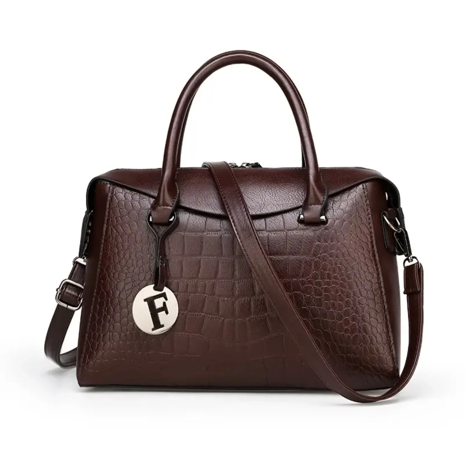 

Elegant and fashionable, this stylish Crocodile Embossed Women's Trendy Double Handle Crossbody Bag with Zipper is the perfect p