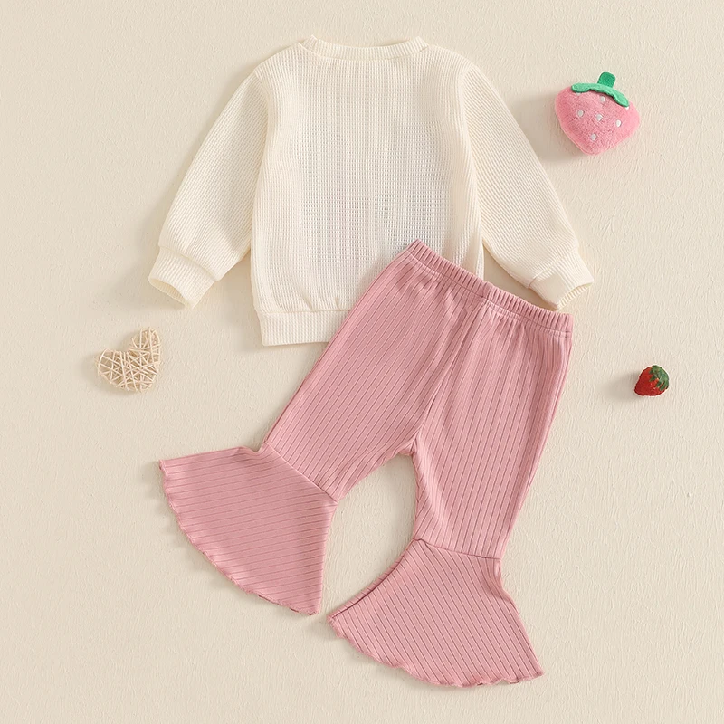 Tenue 2 pièces Harvey Letters pour bébé fille, sweat-shirt à manches longues avec taille élastique, pantalon évasé, vêtements d'automne