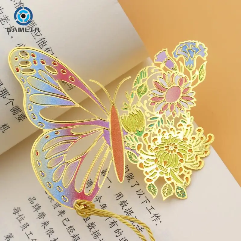 Chinese Style Metal Butterfly Flower Bookmarks Exquisitely Hollow Tassel Pendant Book Clip Students Reading Tool School Supplies