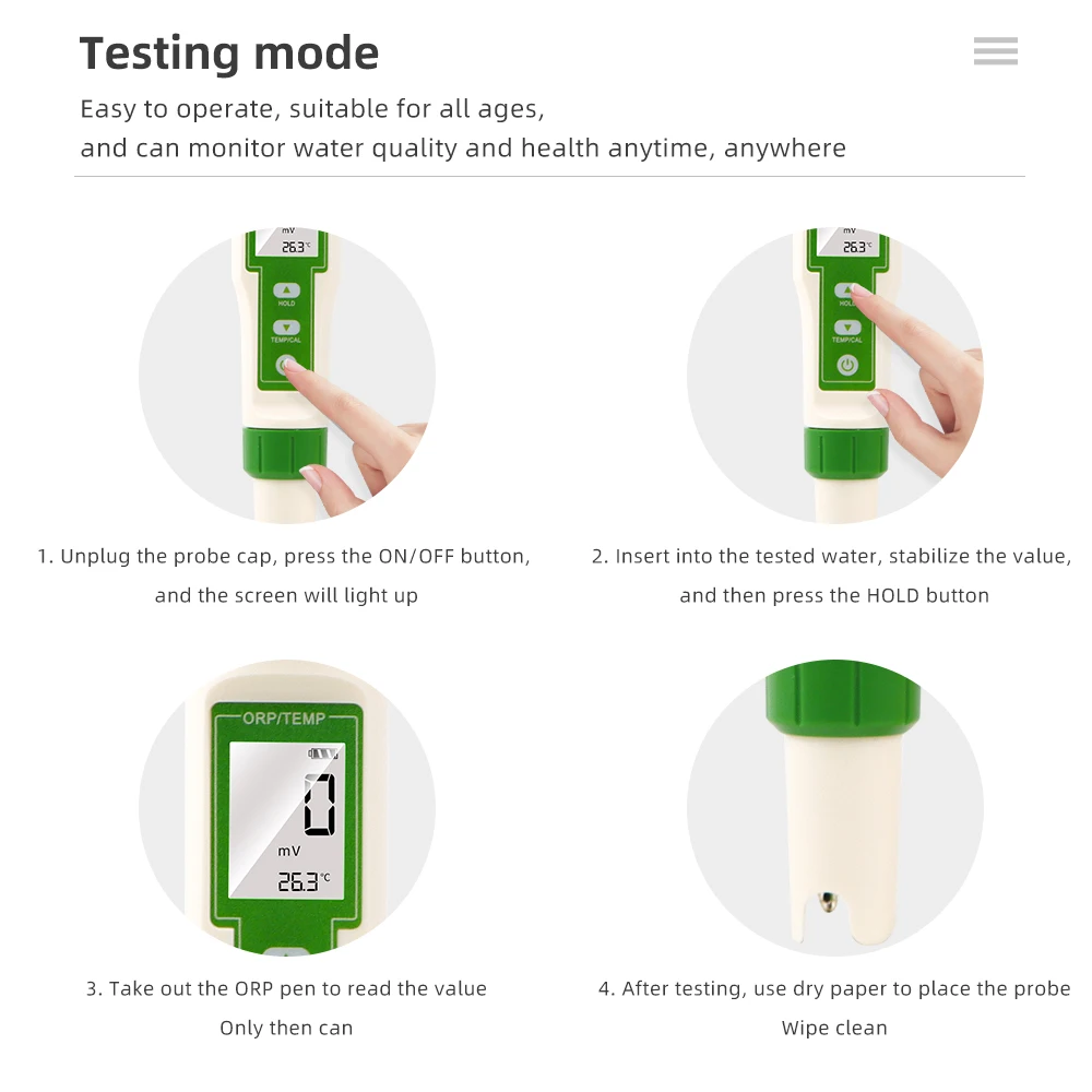 Portable Digital ORP Meter 2 in 1 Water Quality Tester ORP Temp Meter High Precision ORP Test Pen Water Analyzer for Aquarium