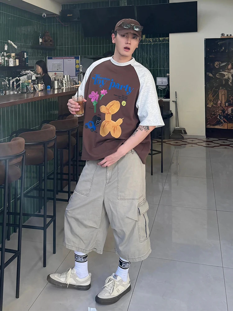 

Pure Cotton Vintage Workwear Men's Loose Wide Leg Seven-Foot Pants Summer Casual orts Straight Cut Loose Fit Youth Faion