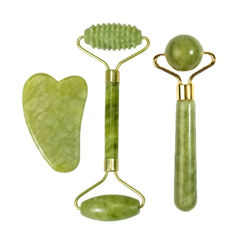 Natürliches Jade Roller Massage gerät für Gesicht Körper Rücken Fuß Massage Roller Gesichts lifting Anti-Falten Double-End Gua Sha Jade Stein