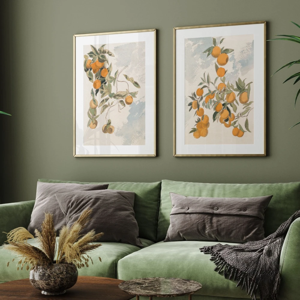 2pcs frameless Canvas Painting Orange Tree Set of 2 Prints Orange Lemon Printable Art Citrus Wall Art Kitchen Decor Minimalist W