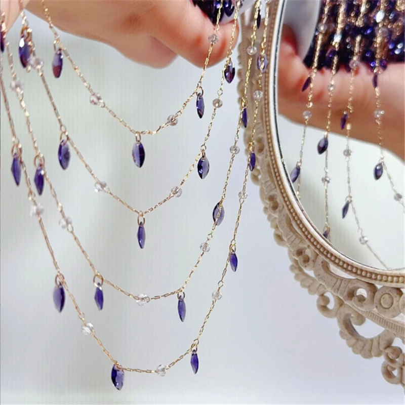 10 Meters New No Fade Purple Crystal Waterdrop Beads Link Chains DIY for Bracelet Necklace Garment Jewelry Making Accessories