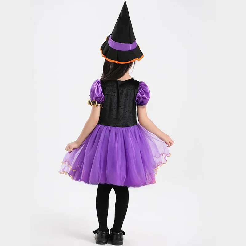 

Детский костюм для выступлений на Хэллоуин, косплей, тюль ведьмы для девочек, одежда для танцевальных выступлений, материал полиэстер