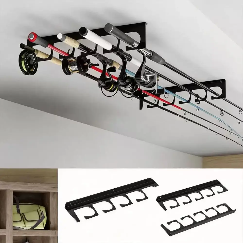 Wall Mounted Wall Mounted Fishing Rod Storage Rack Sturdy Structure Easy To Install Fishing Pole Organizer Holder Anti-Slip