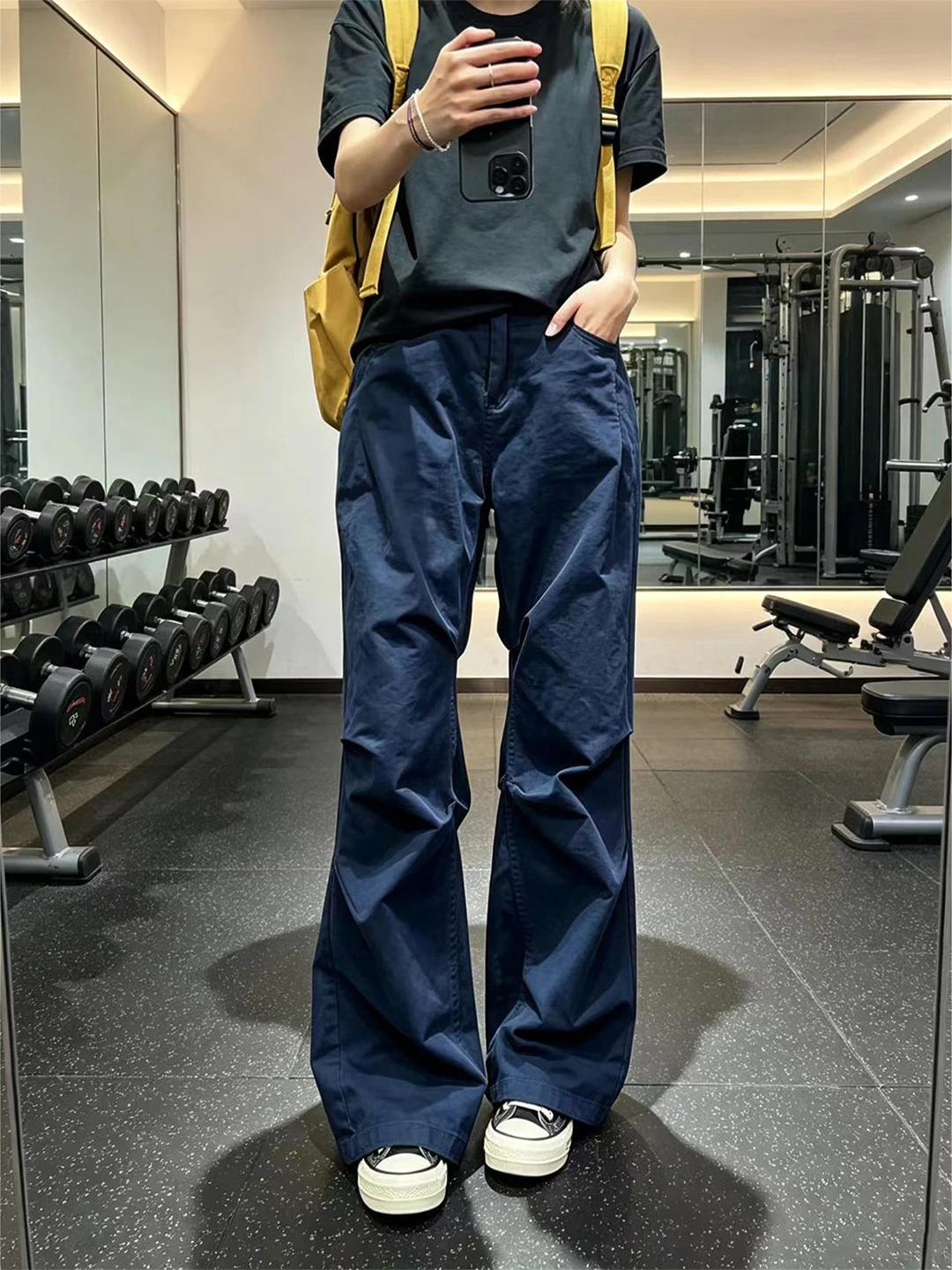 American Retro Washed Workwear Pants Men's High Street Vibe Straight Leg Micro Flared Casual Trousers Folded Design Summer Fa...
