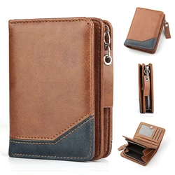 New Men Large Capacity Short Wallet With Zipper Coin Pocket Pu Leather Vintage Male Short Money Purse Card Holder