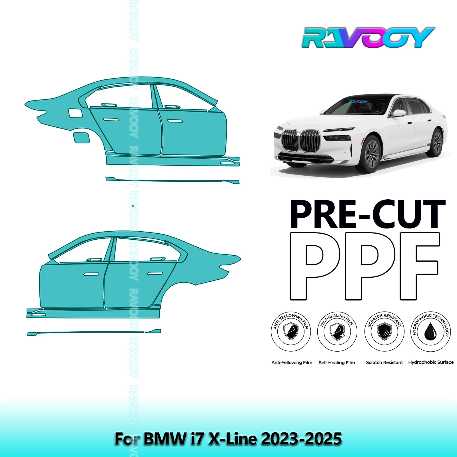 

For BMW i7 X-Line 2023-2025 8.5mil Clear Matte Pre-Cut PPF Door & A/B Pillar Kit TPU Paint Protection Film Set