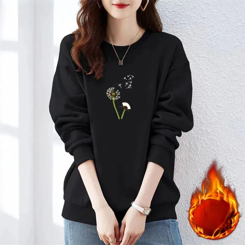 Spring Autumn Round Neck Women\'s Clothing Lantern Long Sleeve Pullover Plant&Flowers Printing Casual Korean Fashion Tops