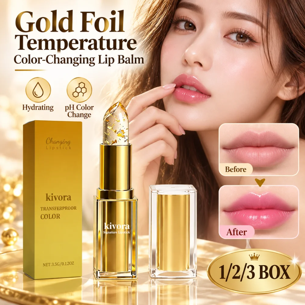 Gold Foil Color Changing Lip Balm 3.5g pH Temperature Reactive Crystal Jelly Lipstick Moisturizing Natural Pink Gloss Lip Care