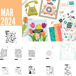 Troqueles de corte de Metal para decoración de álbum de recortes, sellos transparentes de flores, conejo, tulipán, tarjeta de papel Diy, Primavera y Pascua, 2024, nuevo