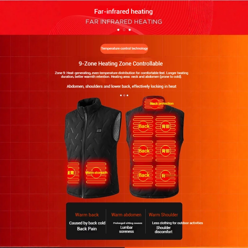 

2025 жилет с подогревом, 9 зон нагрева, двойное управление, жилет для электрического мотоциклиста, Usb, умный утепляющий жилет, женский и мужской утепляющий жилет
