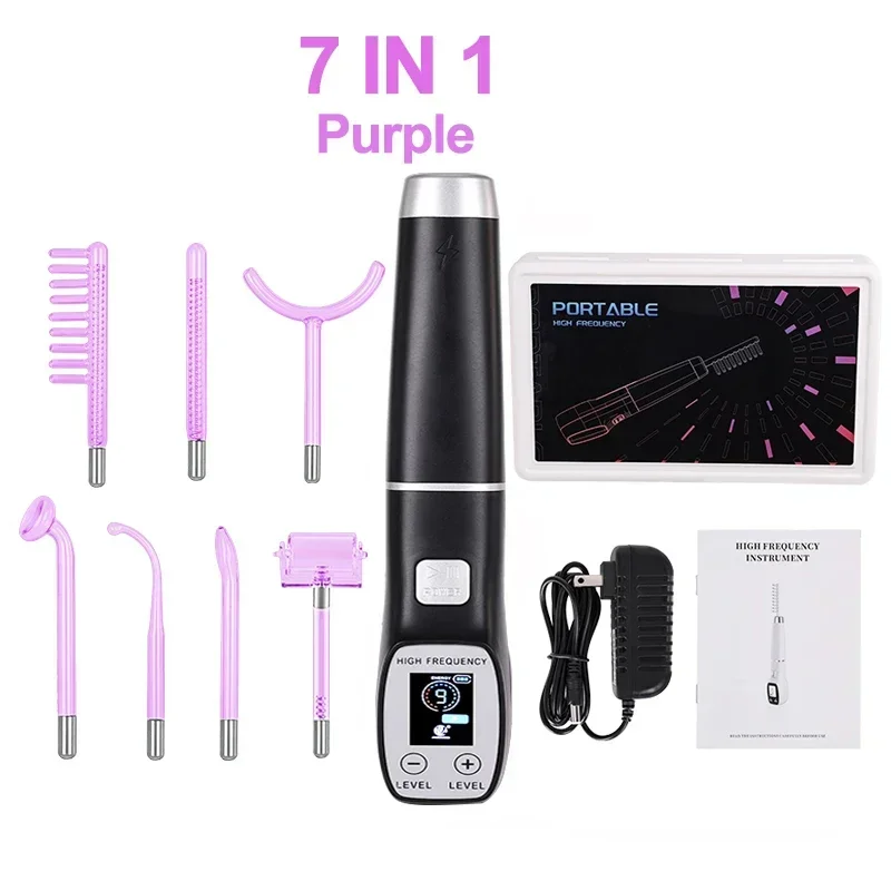 7 In 1 Electrotherapy Wand Glass High Frequency Facial Machine Face Massager Neon Remove Wrinkles Acne Tool Face Skin Care