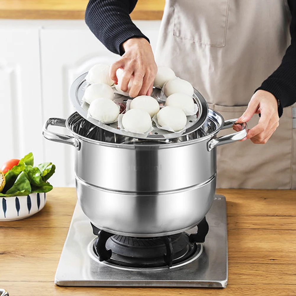 

11inch 3 Tier Stainless Steel with Lid&Handle Cookware Pot Thick Food Steamer for Vegetable Dumpling Stock Sauce Food