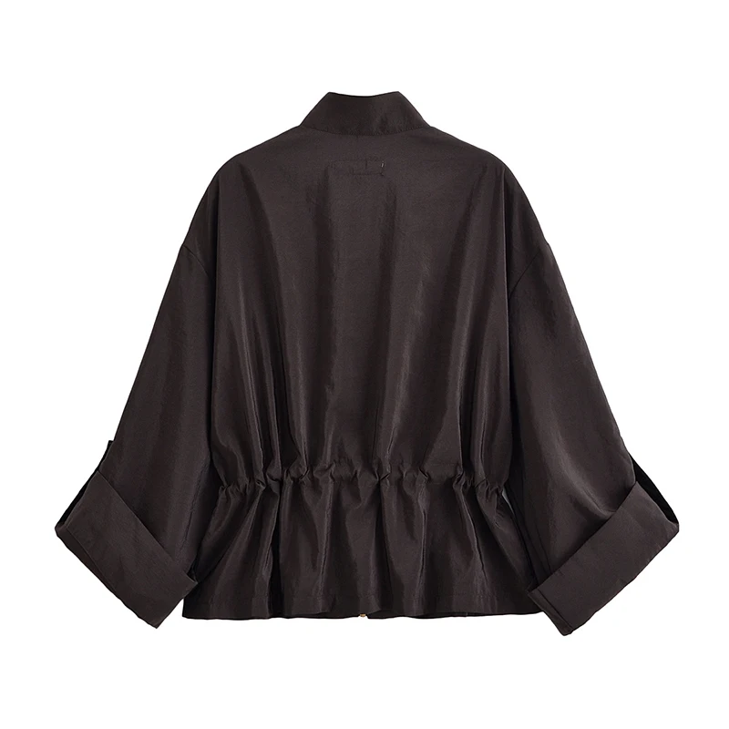 YENKYE Adjustable Drawstring Waist  Safari Jacket For Women Long Sleeve Stand Collar Autumn Coat Female Streetwear