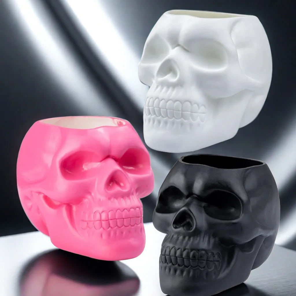 New Skull Small Flower Pot Makeup Brush bucket Skull Halloween Party Decorations Supplies Office Organizer Accessory Props Gift